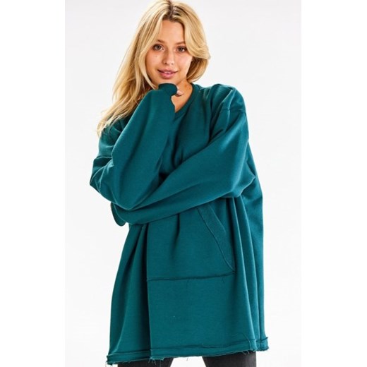 Oversizowa bluza damska z kieszenią M335 zielona ze sklepu intimiti.pl w kategorii Bluzy damskie - zdjęcie 187892178