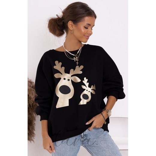 Bluza damska złote renifery czarna ze sklepu intimiti.pl w kategorii Bluzy damskie - zdjęcie 187892588