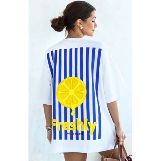 Oversizowy t-shirt damski długi cytryna ze sklepu intimiti.pl w kategorii Bluzki damskie - zdjęcie 187893179