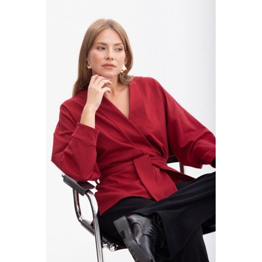 Bewear B297 blezer narzutka z paskiem bordowa ze sklepu intimiti.pl w kategorii Marynarki damskie - zdjęcie 187893848