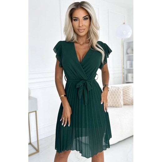 Numoco 424-6 szyfonowa plisowana sukienka z dekoltem i falbankami ze sklepu intimiti.pl w kategorii Sukienki - zdjęcie 187893876