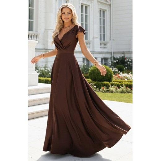 Numoco 411-15 CRYSTAL satynowa długa suknia z dekoltem ze sklepu intimiti.pl w kategorii Sukienki - zdjęcie 187894278