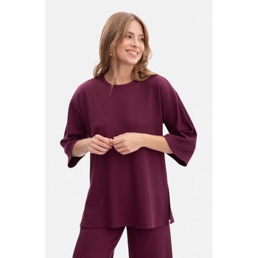 Bewear B301 bluzka z dzianiny prążkowanej śliwkowa ze sklepu intimiti.pl w kategorii Bluzki damskie - zdjęcie 187894365