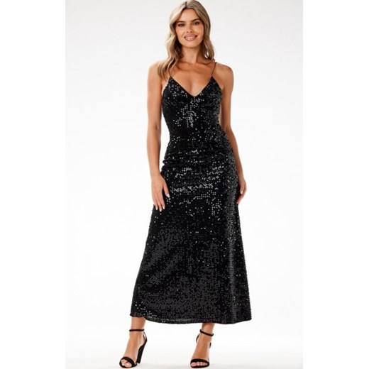 Awama A697 welurowa sukienka maxi z cekinami czarna ze sklepu intimiti.pl w kategorii Sukienki - zdjęcie 187894626