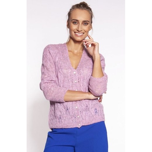 MKM SWE267 ażurowy, rozpinany sweterek damski różowy ze sklepu intimiti.pl w kategorii Swetry damskie - zdjęcie 187895118