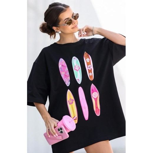 Oversizowy t-shirt damski deski czarny ze sklepu intimiti.pl w kategorii Bluzki damskie - zdjęcie 187895147