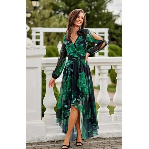 Asymetryczna maxi sukienka szyfonowa w ciemne kwiaty ze sklepu intimiti.pl w kategorii Sukienki - zdjęcie 187895328