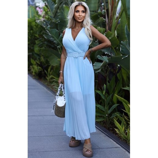 Numoco 546-2 plisowana sukienka z szerokim paskiem i dekoltem ze sklepu intimiti.pl w kategorii Sukienki - zdjęcie 187895378
