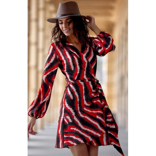 Wiązana sukienka mini z bufiastymi rękawami F10 ze sklepu intimiti.pl w kategorii Sukienki - zdjęcie 187895705