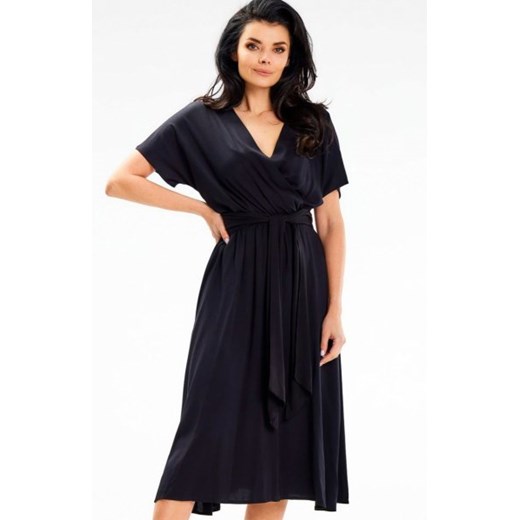 Awama A642 czarna rozkloszowana sukienka midi ze sklepu intimiti.pl w kategorii Sukienki - zdjęcie 187896248