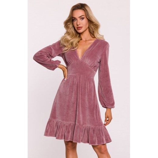 Moe welurowa sukienka z karczkiem brudny róż M826 ze sklepu intimiti.pl w kategorii Sukienki - zdjęcie 187896405