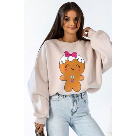 Świąteczna bluza damska ciasteczko beżowa ze sklepu intimiti.pl w kategorii Bluzy damskie - zdjęcie 187896528