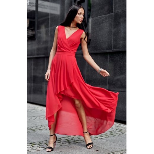 Szyfonowa sukienka z asymetrycznym przodem 0294 koralowa ze sklepu intimiti.pl w kategorii Sukienki - zdjęcie 187896759