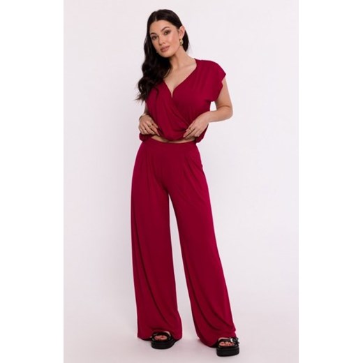 Bewear B289 spodnie wiskozowe z zakładką bordowe ze sklepu intimiti.pl w kategorii Spodnie damskie - zdjęcie 187896977