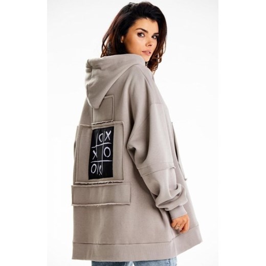 Oversizowa bluza z kapturem M332 szara ze sklepu intimiti.pl w kategorii Bluzy damskie - zdjęcie 187897449