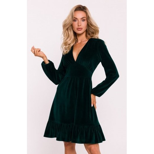 Moe welurowa sukienka z karczkiem zielona M826 ze sklepu intimiti.pl w kategorii Sukienki - zdjęcie 187897499