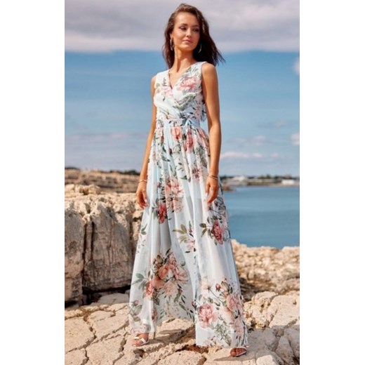 Szyfonowa długa sukienka letnia w kwiaty D04 ze sklepu intimiti.pl w kategorii Sukienki - zdjęcie 187897638