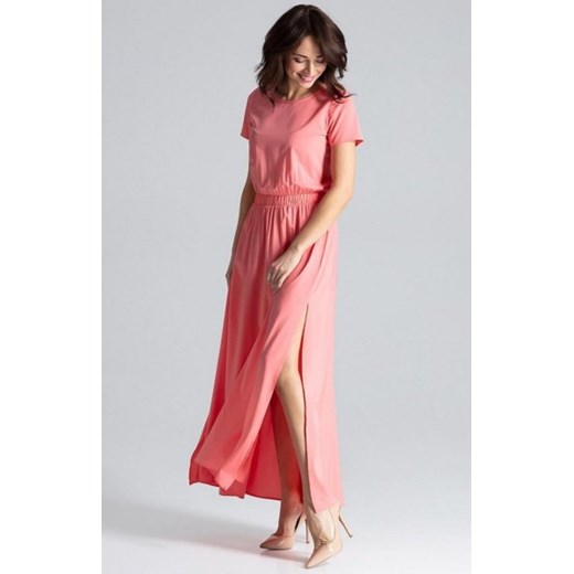 Długa koralowa sukienka na co dzień L042 ze sklepu intimiti.pl w kategorii Sukienki - zdjęcie 187897788