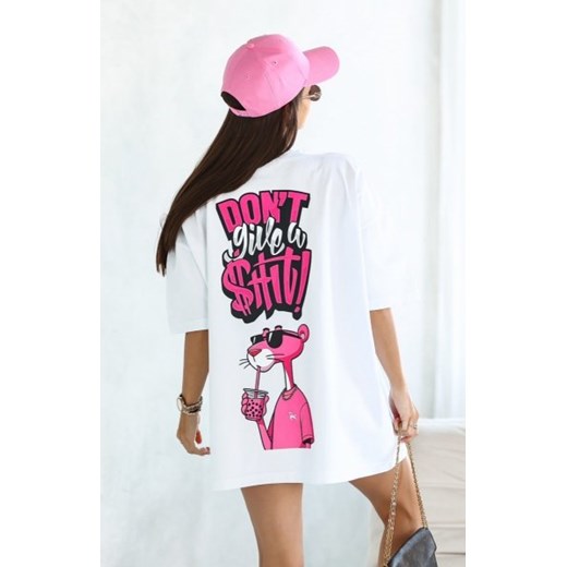 Oversizowy t-shirt Pantera Drink biały ze sklepu intimiti.pl w kategorii Bluzki damskie - zdjęcie 187897985