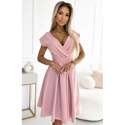 Numoco 348-9 SCARLETT rozkloszowana sukienka z kopertowym dekoltem i paskiem ze sklepu intimiti.pl w kategorii Sukienki - zdjęcie 187898065