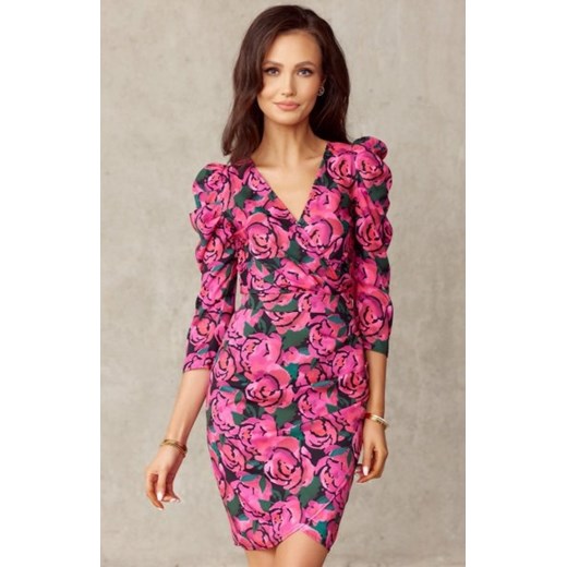 Roco 329 dopasowana sukienka w różowe róże E10 ze sklepu intimiti.pl w kategorii Sukienki - zdjęcie 187898328