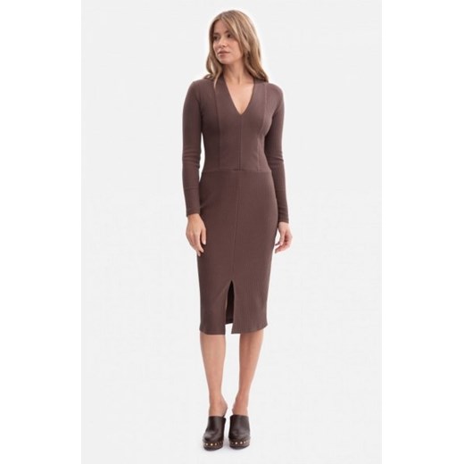Bewear B307 sukienka z dzianiny prążkowanej brązowa ze sklepu intimiti.pl w kategorii Sukienki - zdjęcie 187898377