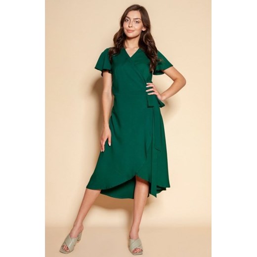 Kopertowa sukienka z asymetrycznym dołem zielona SUK198 ze sklepu intimiti.pl w kategorii Sukienki - zdjęcie 187898427