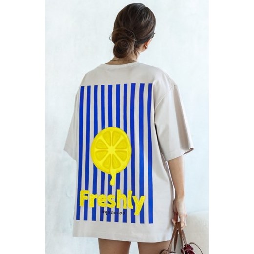 Oversizowy t-shirt damski długi cytryna beżowy ze sklepu intimiti.pl w kategorii Bluzki damskie - zdjęcie 187898658