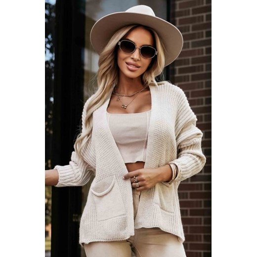 Numoco 630-1 ciepły kardigan z kieszeniami i ściągaczami na rękawach ze sklepu intimiti.pl w kategorii Swetry damskie - zdjęcie 187898796