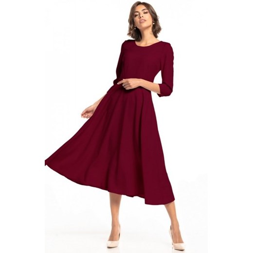 Tessita T327 midi rozkloszowana sukienka bordowa ze sklepu intimiti.pl w kategorii Sukienki - zdjęcie 187898949