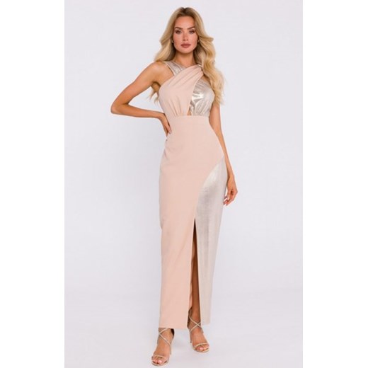 Moe sukienka z łączonych materiałów beżowa M835 ze sklepu intimiti.pl w kategorii Sukienki - zdjęcie 187898988