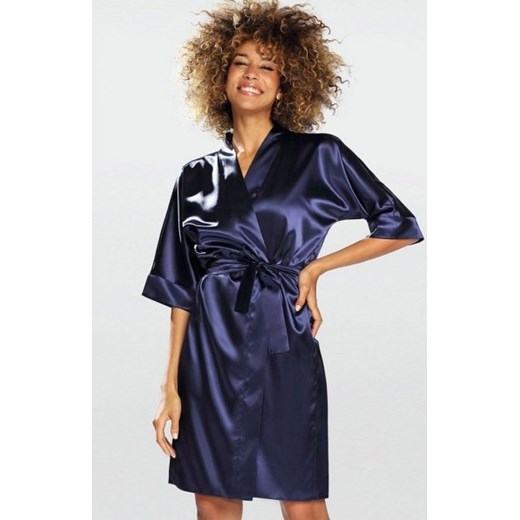 Dkaren satynowy szlafrok damski granatowy ze sklepu intimiti.pl w kategorii Szlafroki damskie - zdjęcie 187899037
