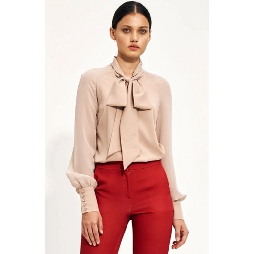 Delikatna beżowa bluzka z szarfą ze sklepu intimiti.pl w kategorii Koszule damskie - zdjęcie 187899808