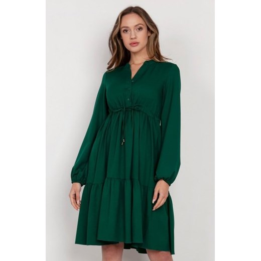 Rozkloszowana sukienka z troczkami w pasie zielona SUK203 ze sklepu intimiti.pl w kategorii Sukienki - zdjęcie 187900145