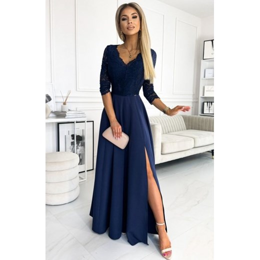 Numoco 309-6 AMBER elegancka koronkowa długa suknia z dekoltem ze sklepu intimiti.pl w kategorii Sukienki - zdjęcie 187900356