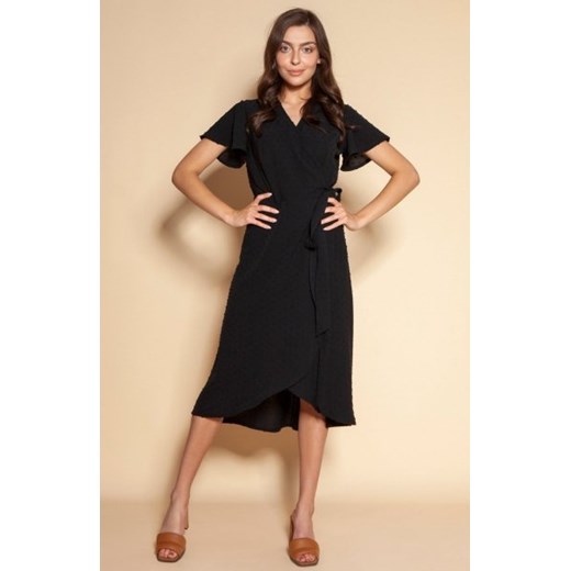 Kopertowa sukienka z asymetrycznym dołem czarna SUK198 ze sklepu intimiti.pl w kategorii Sukienki - zdjęcie 187900387