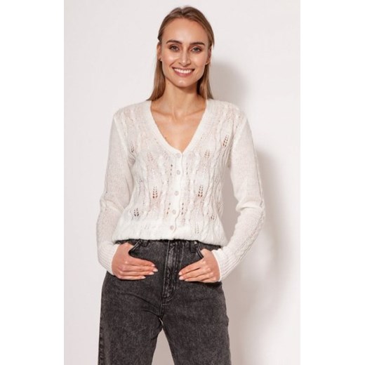MKM SWE267 ażurowy, rozpinany sweterek damski ecru ze sklepu intimiti.pl w kategorii Swetry damskie - zdjęcie 187900465