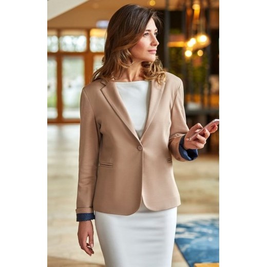 Taliowany żakiet zapinany na guzik beżowy S154 ze sklepu intimiti.pl w kategorii Marynarki damskie - zdjęcie 187900799