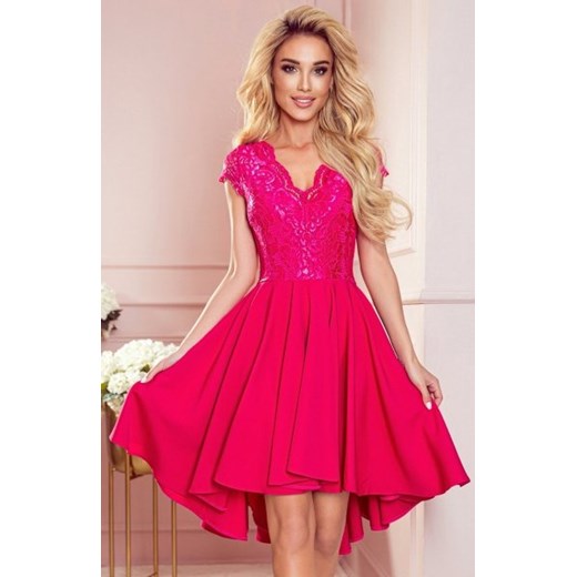 Numoco 300-6 PATRICIA - sukienka z dłuższym tyłem i koronkowym dekoltem ze sklepu intimiti.pl w kategorii Sukienki - zdjęcie 187900976