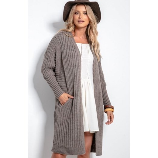 Długi kardigan damski latte F1055 ze sklepu intimiti.pl w kategorii Swetry damskie - zdjęcie 187901057