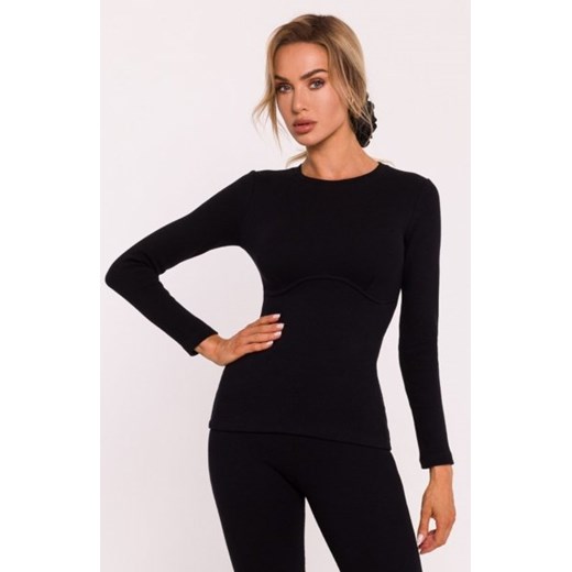Moe prążkowana bluzka czarna M817 ze sklepu intimiti.pl w kategorii Bluzki damskie - zdjęcie 187901229