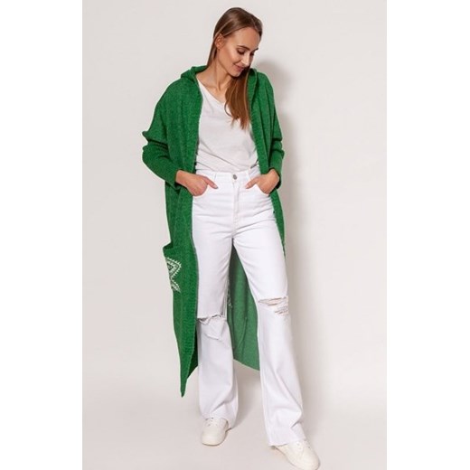 MKM PA020 długi kardigan z kapturem zielony ze sklepu intimiti.pl w kategorii Swetry damskie - zdjęcie 187901365