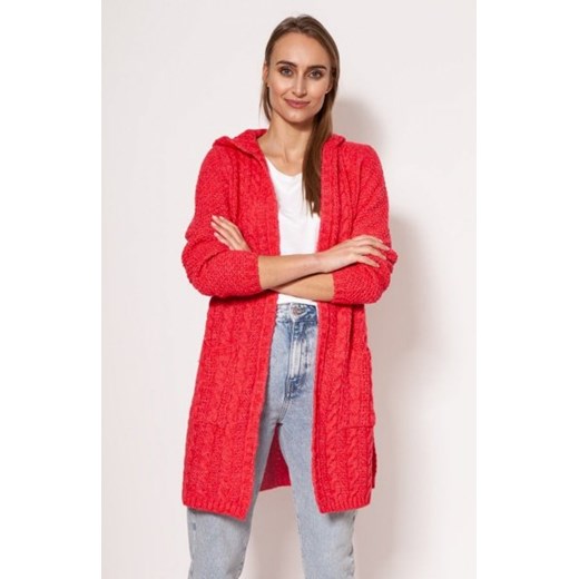 MKM PA019 kardigan z kapturem koralowy ze sklepu intimiti.pl w kategorii Swetry damskie - zdjęcie 187901416