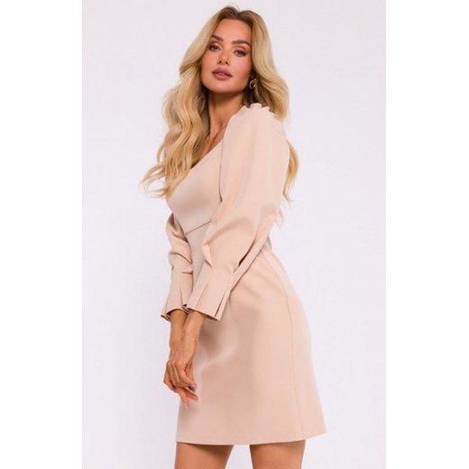 Moe sukienka mini z głębokim dekoltem beżowa M836 ze sklepu intimiti.pl w kategorii Sukienki - zdjęcie 187901485