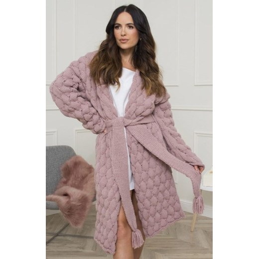 Kamea Bianka wełniany sweter z wiązaniem brudny róż ze sklepu intimiti.pl w kategorii Swetry damskie - zdjęcie 187901556