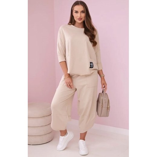 Komplet bawełniany bluza i spodnie beżowy ze sklepu intimiti.pl w kategorii Dresy damskie - zdjęcie 187901709