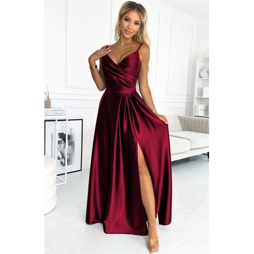 Numoco 299-13 CHIARA elegancka maxi długa satynowa suknia na ramiączkach ze sklepu intimiti.pl w kategorii Sukienki - zdjęcie 187901898