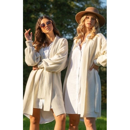 Kaszmirowy sweter z wiązaniem ecru Fobya F1120 ze sklepu intimiti.pl w kategorii Swetry damskie - zdjęcie 187902048