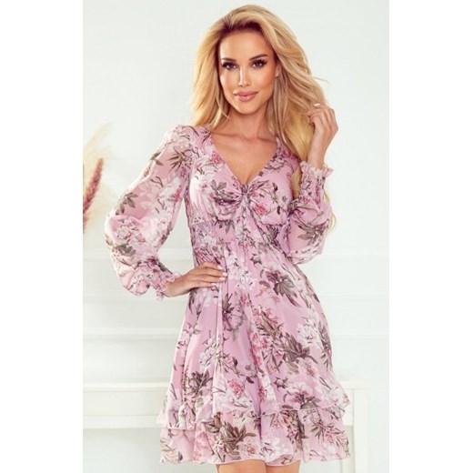 Numoco 410-1 MONICA szyfonowa sukienka z wiązanym dekoltem ze sklepu intimiti.pl w kategorii Sukienki - zdjęcie 187902068