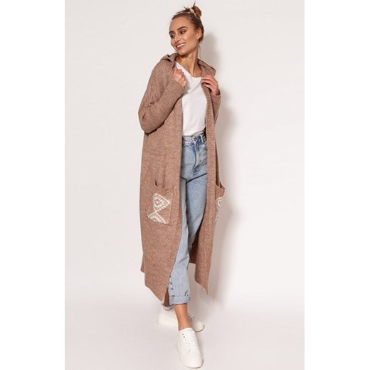 MKM PA020 długi kardigan z kapturem mocca ze sklepu intimiti.pl w kategorii Swetry damskie - zdjęcie 187902137